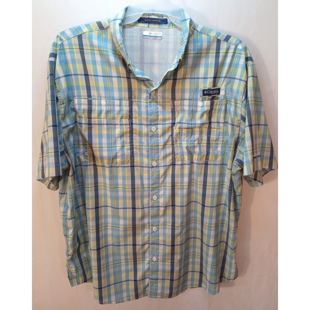 Men's Columbia PFG Omni Shade‎ Super Tamiami Short Sleeve Shirt, XL, Plaid